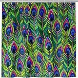 ANHOPE Pfau Vogel Feder Duschvorhänge Wasserdicht Anti-schimmel Shower Curtains Polyester Stoff Duschvorhang 180 x 200 cm Waschbar Bad Vorhäng für Badzimmer mit 12 Haken