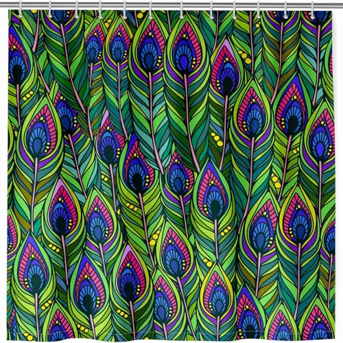 ANHOPE Pfau Vogel Feder Duschvorhänge Wasserdicht Anti-schimmel Shower Curtains Polyester Stoff Duschvorhang 180 x 200 cm Waschbar Bad Vorhäng für Badzimmer mit 12 Haken