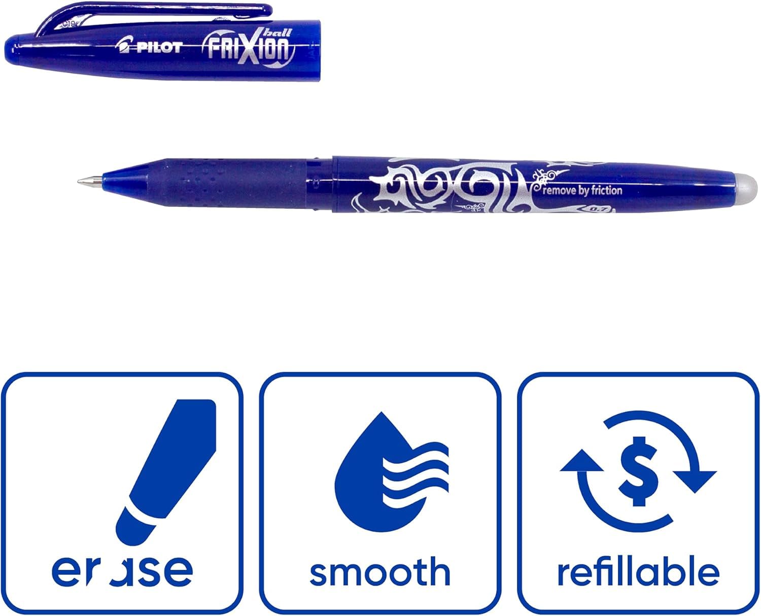 PILOT FriXion Ball 0.7 Set – 15 Stück – blau – Radierbare Tintenroller 0,4 mm Strichstärke, angenehme Schreibführung zum Schreibenlernen, thermosensitive Tinte, mit austauschbarer Mine