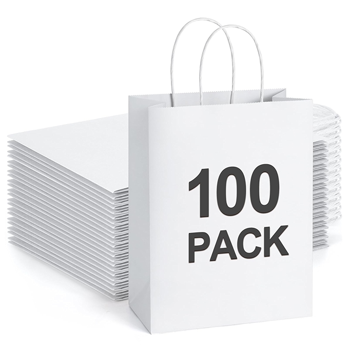 梦包 Kraft 纸购物袋 - 白色手提袋 100个装