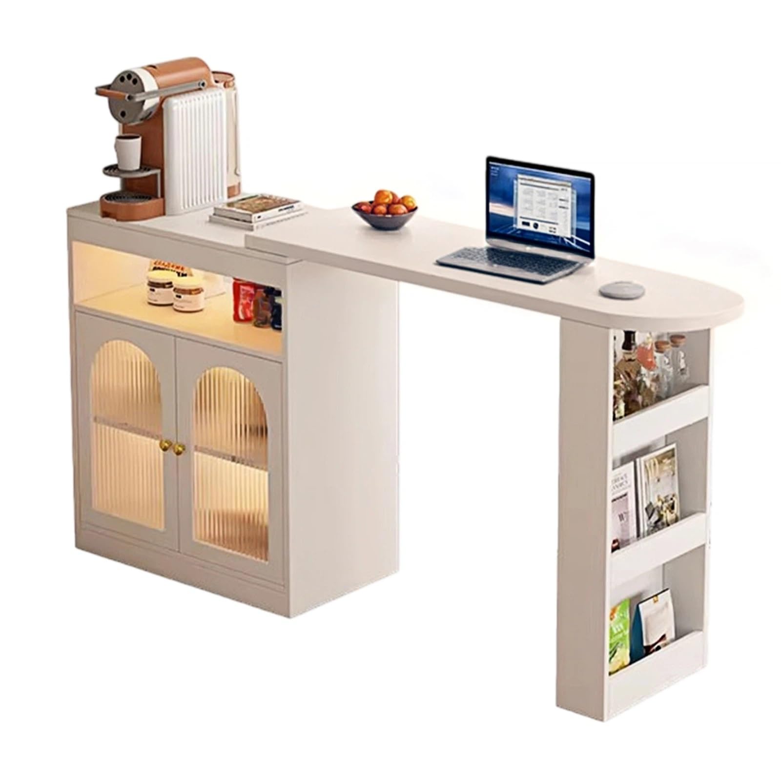 Mobile contenitore per cucina ad isola Mobile bar girevole estensibile e isola portaoggetti da cucina, scrivania a 360°(Bianco)
