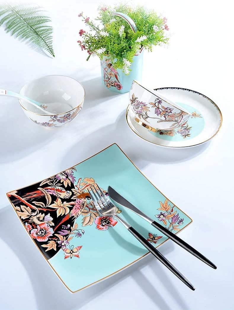 H3TF5J Luksusowe rodzinne zastawa stołowa, 20 sztuk porcelanowych zastawy stołowej, zastawa stołowa dla 10 osób, pomalowane złoto ceramiczne zastawa stołowa, wielofunkcyjna miska z zupą z głębokim