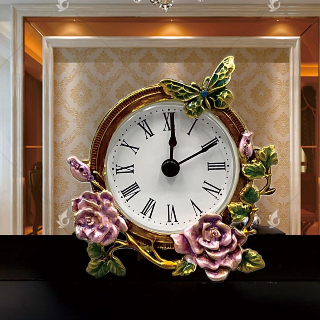 Elegancki mini zegar stołowy metalowy kwiatowy motyl do biura