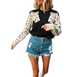 JUNBOON Women’s Casual Leopard Print Knitted Pullover Sweaters Long Sleeve Crew Neck Jumper Tops