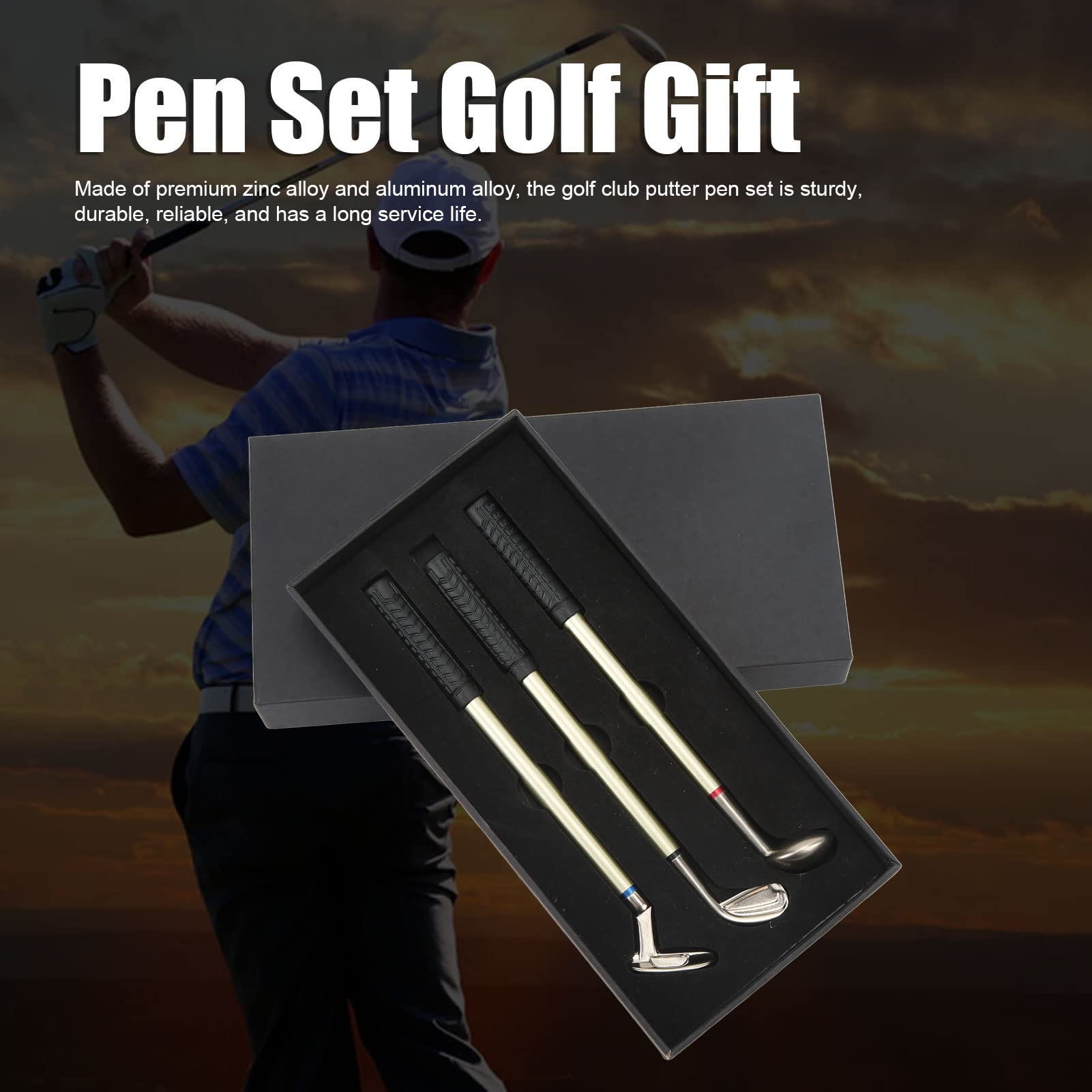 Golf Club Putter Pen Set, Zinc Alloy Desktop Ballpoint Pen Accessories with Storage Box for Golf Enthusiasts Gift