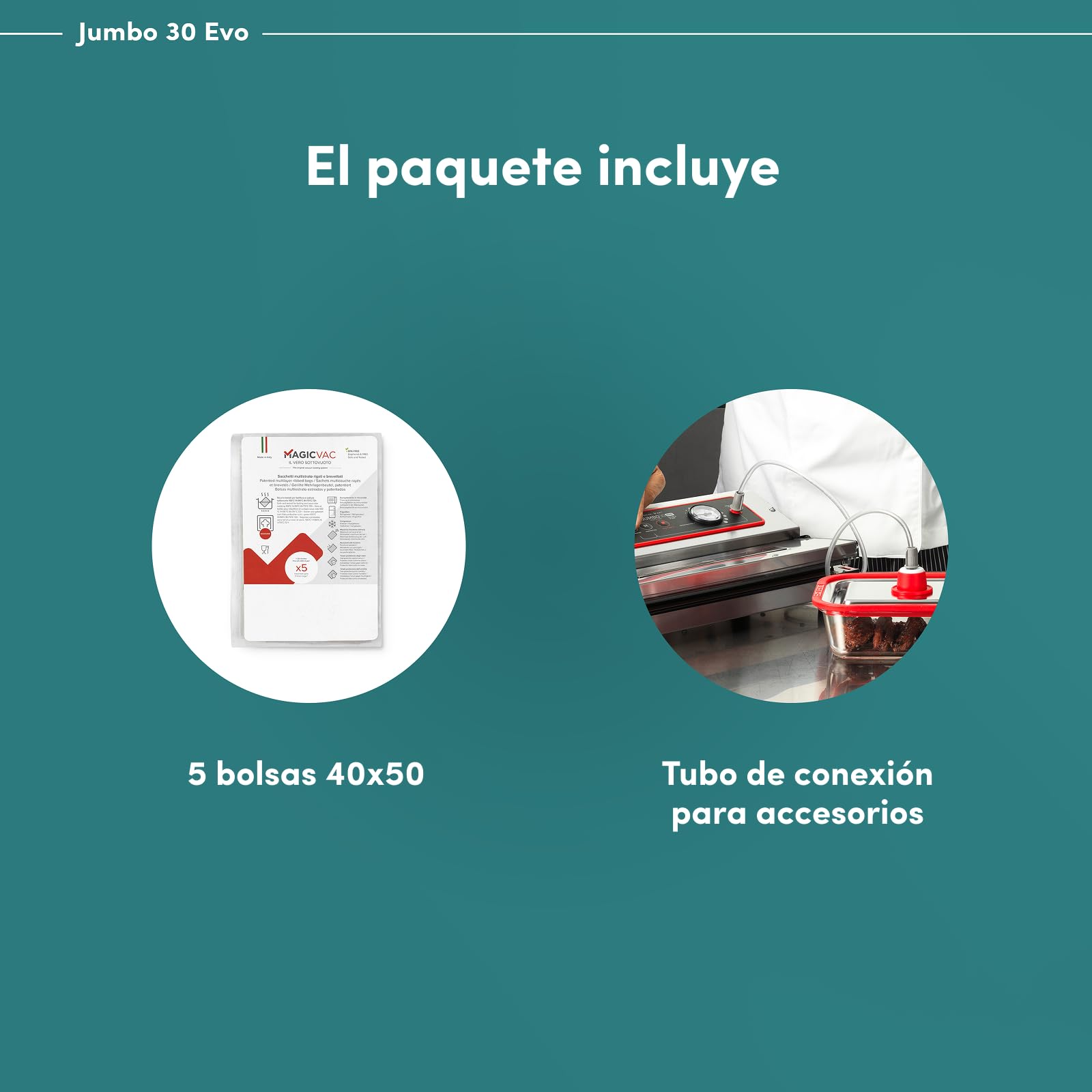 Magic Vac Jumbo 30 Evo, Máquina Envasadora al Vacío Profesional de Alimentos en Acero Inoxidable para Bolsas de Vacío y Contenedores