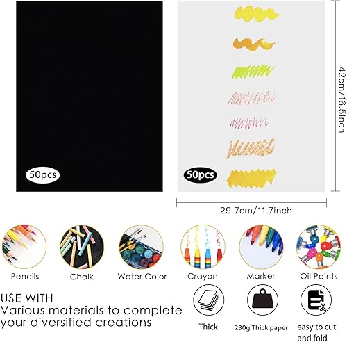 Miniatura 2 de Papel para póster, paquete de 100 tableros de póster, tablero de póster en blanco y negro, tablero de exhibición gráfica en blanco, tabla de cortar