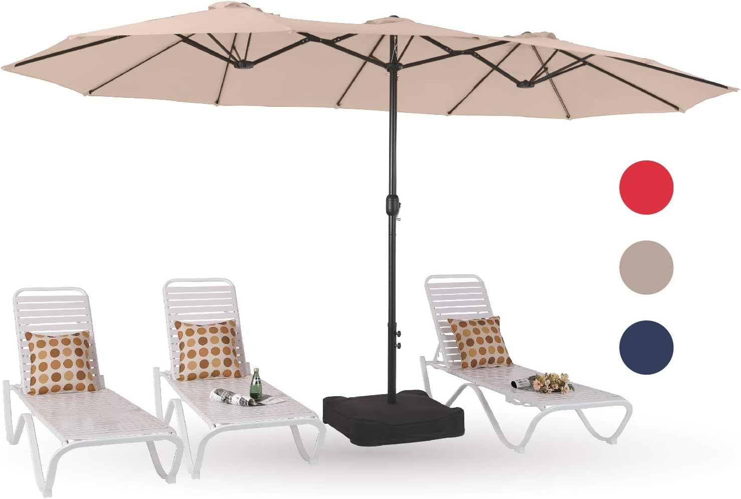 Vital Patio 6.5 x 10ft Rectangular Patio Umbrella Outdoor Market Table Umbrella with Push Button Tilt and Crank for Garden, Lawn, Deck, Backyard & Pool, Beige