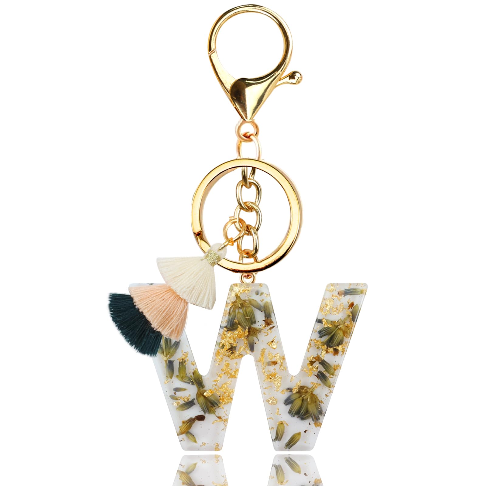 Llavero con inicial, bonito llavero de letra, accesorios para mochila, dijes blancos para bolsa para mujer con diseño de hoja verde, letra W, Blanco-w