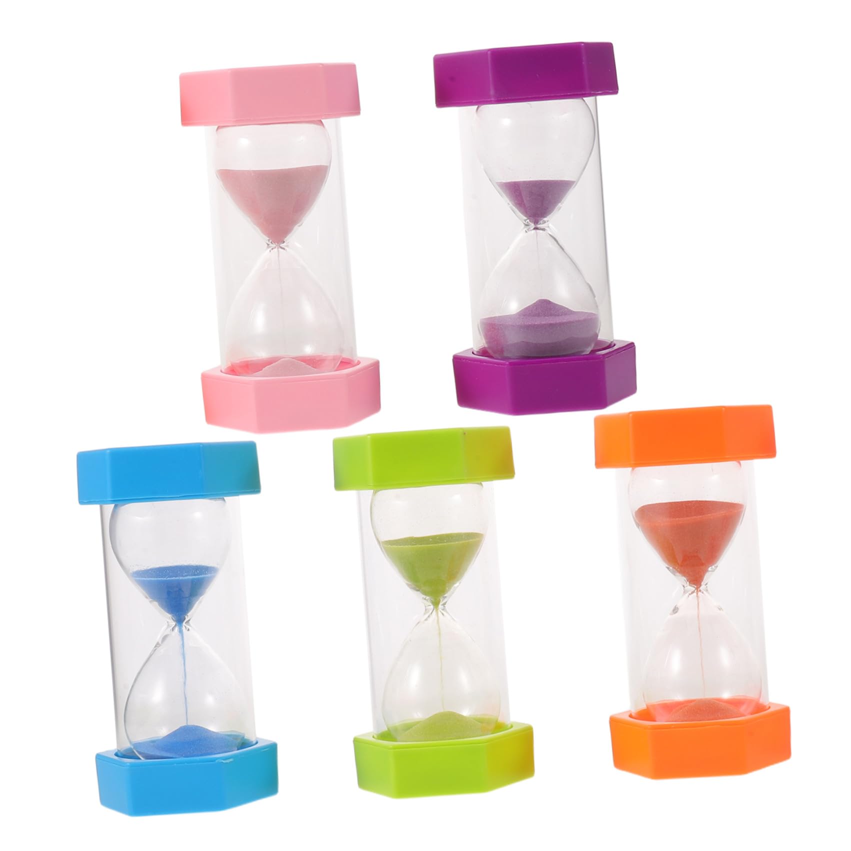 Clessidra Timer in Sabbia Colorata 5 Pezzi in Vetro e Plastica | Timer Promemoria Cucina Clessidra, 1/3/5/10/30 Minuti, per Apprendimento e Cucina