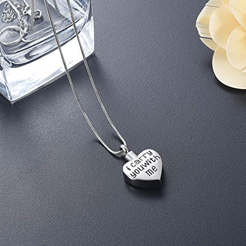 XSMZB I carry you with me Heart Cremation Jewelry for Ashes Pendant Holder Ashes for Pet/Human Stainless Steel Keepsake Memorial Urn Necklace2