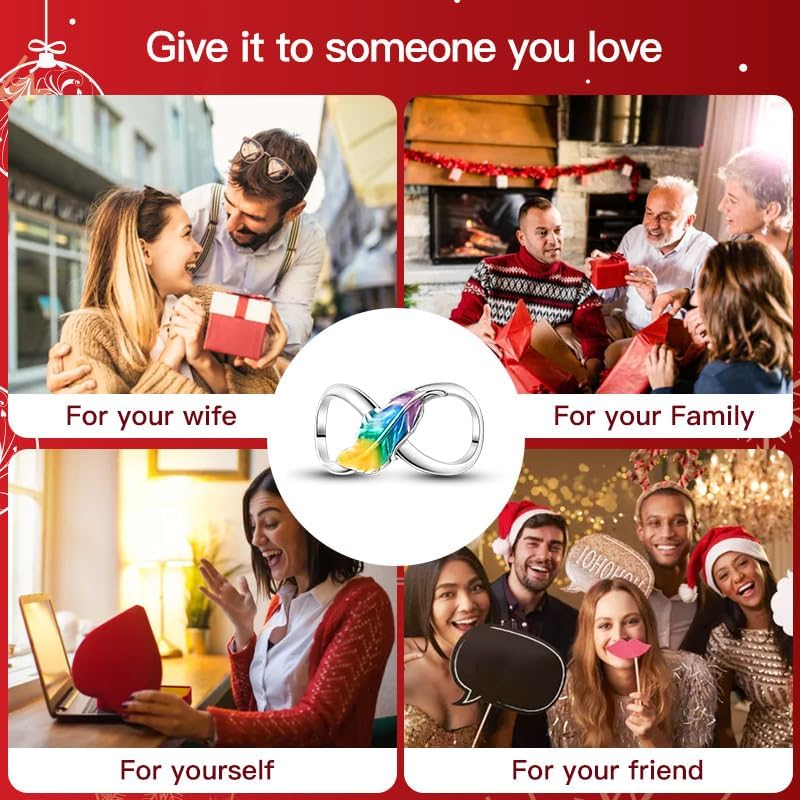 CYCUFF 925 Sterling Silver Charms for Bracelets and Charm Necklaces, Bracelet Pendants Beads Jewellery Gift for Family Friends Women (Colourful Feather Infinity Charms) - Image 6