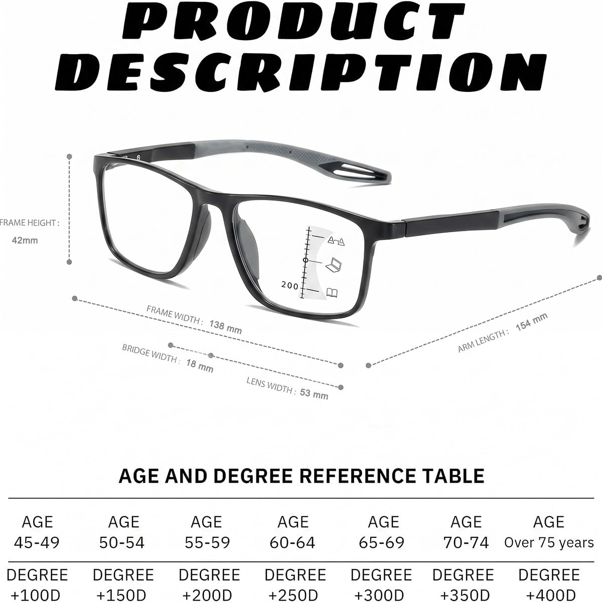 Generisch 3 Pack Gleitsichtbrille Herren TR90 Gleitsicht Lesebrille Progressive Multifokale Brille mit Blaulichtfilter, Leitch Computerbrille Federscharnier, Selbsttönende Lesesonnenbrille