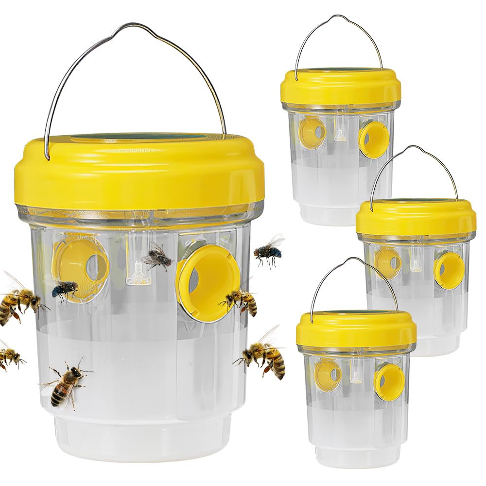 Piège Frelon Asiatique, 4 Pièces Piège à Guêpes Insectes, Attrape-Guêpes Amovible et Réutilisable, Kit Piège a Frelon Asiatique pour Exterieur Jardin Balcon, sans Produits Chimiques (Jaune)