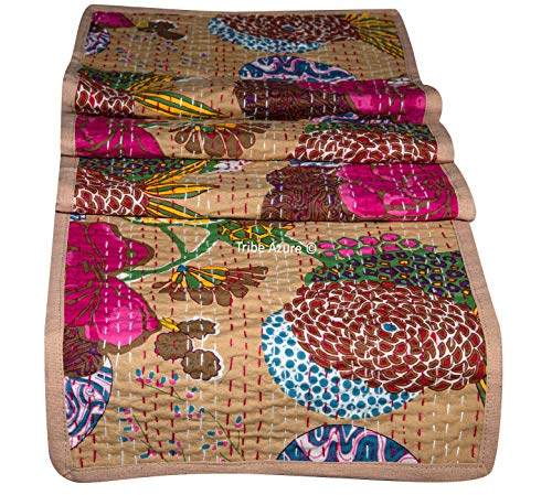 Table Runner Cotton 12" X 48" Floral Tapestry Boho Bohemian Colorful Coffee Table Placemats Farm House Persian Hippie Decoration Reception Party Wedding Decor (Kantha Floral Beige) #TOP25