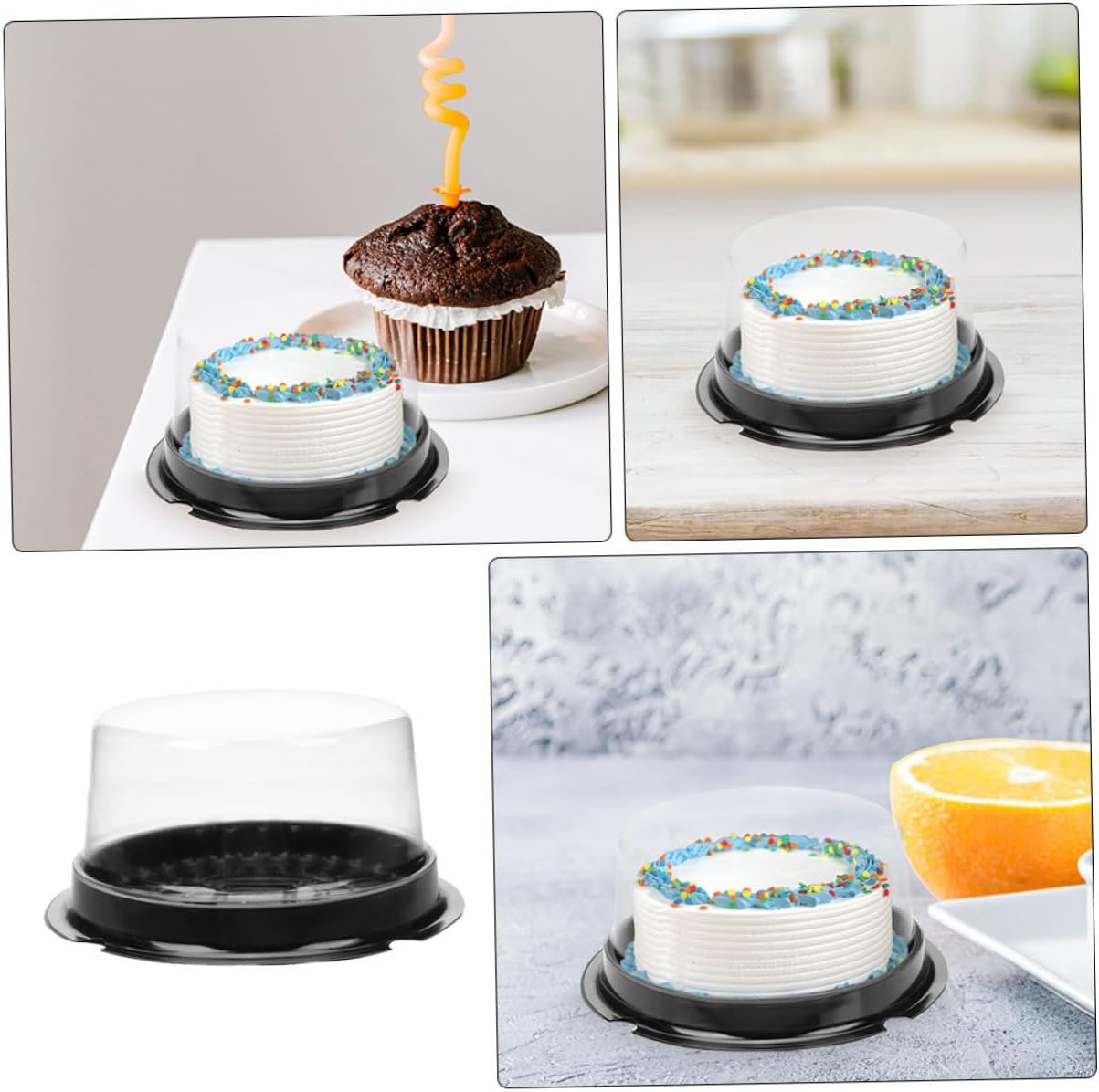 Garneck Elegant Round Cake Carrier Box 4 Inches Plastic Cake Container with Lid Perfect for Cheesecake and Birthday