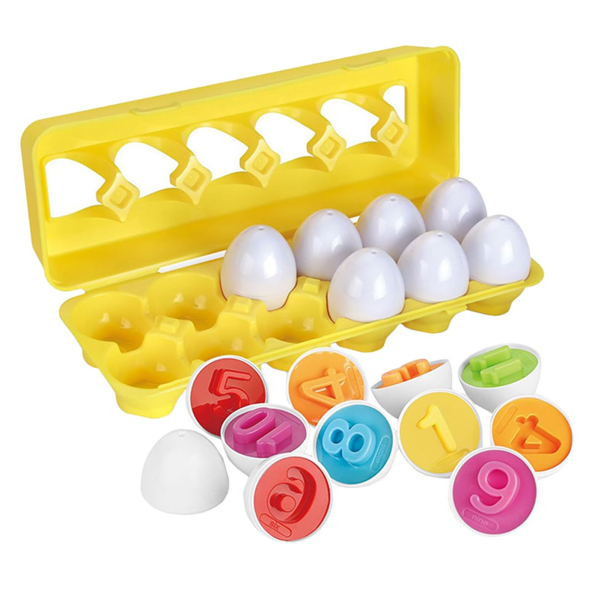 Abaodam 12pcs Colorful Number Matching Eggs Educational Preschool Early Learning Number Sorter for Montessori Math Puzzle for Boys