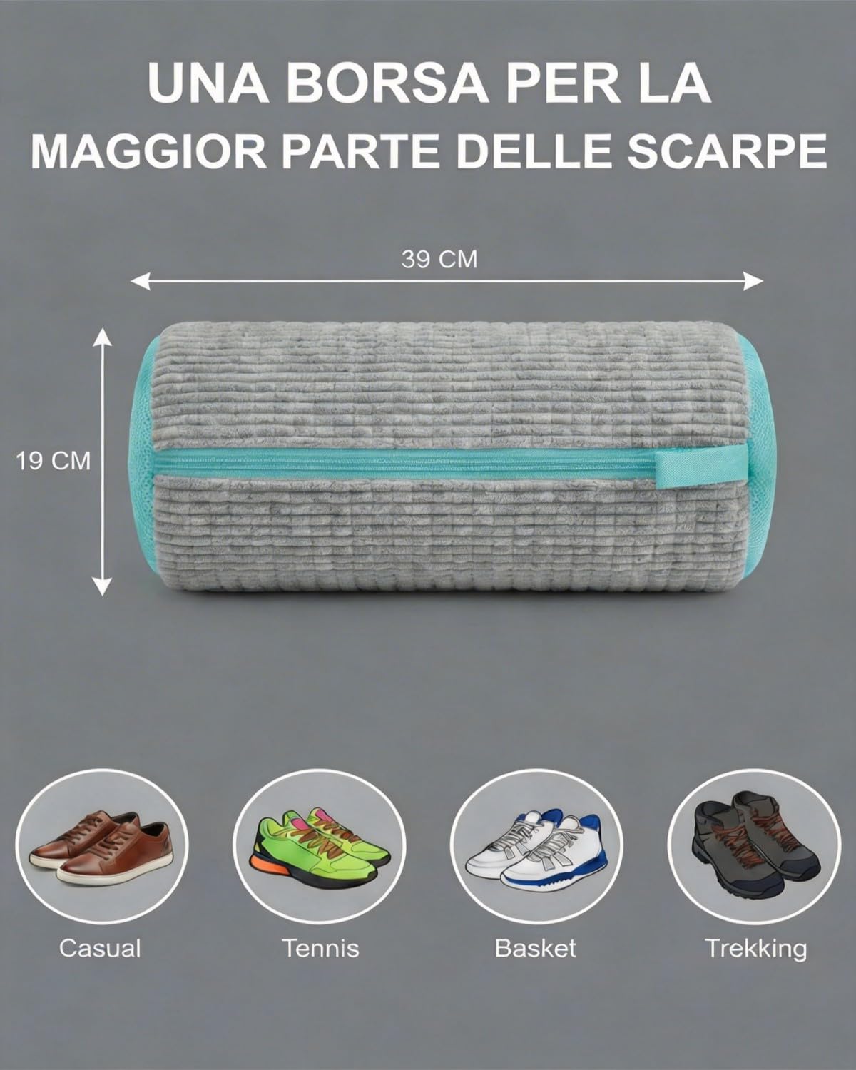 Set da 2 Sacche per Lavatrice con Chiusura Lampo Bloccabile, Lavabile in Lavatrice, Pulizia a 360°, Protezione Scarpe Sportive, Bianca, Grigio