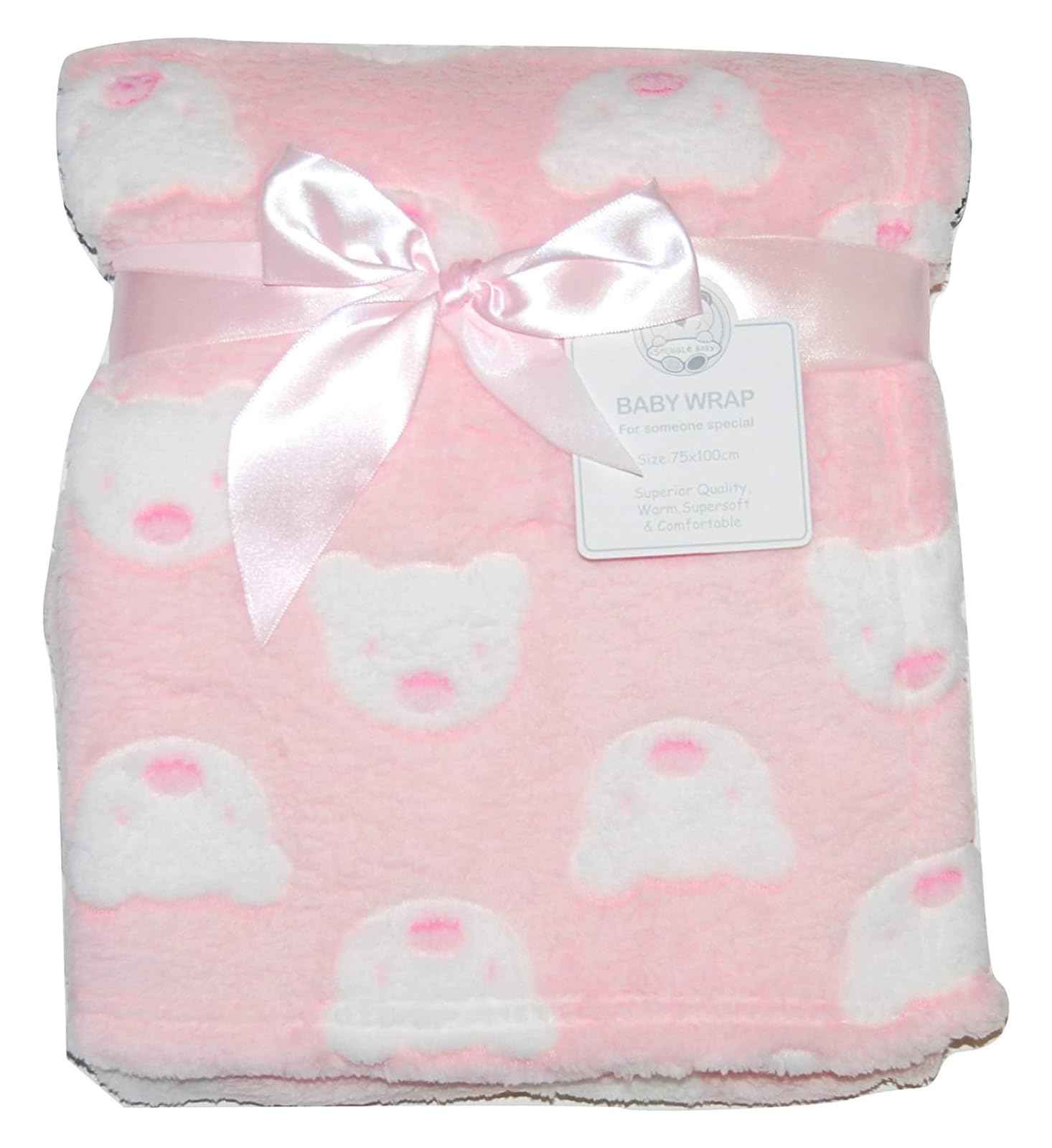 Kav Men's Pink Baby Boy-Girl Soft Fleece Wrap Blanket - Adorable Teddy Pattern - 75X100cm For Pram, Cot, Crib, Moses Basket - Super Soft & Lightweight Blanket For Newborn Babies (Pink)