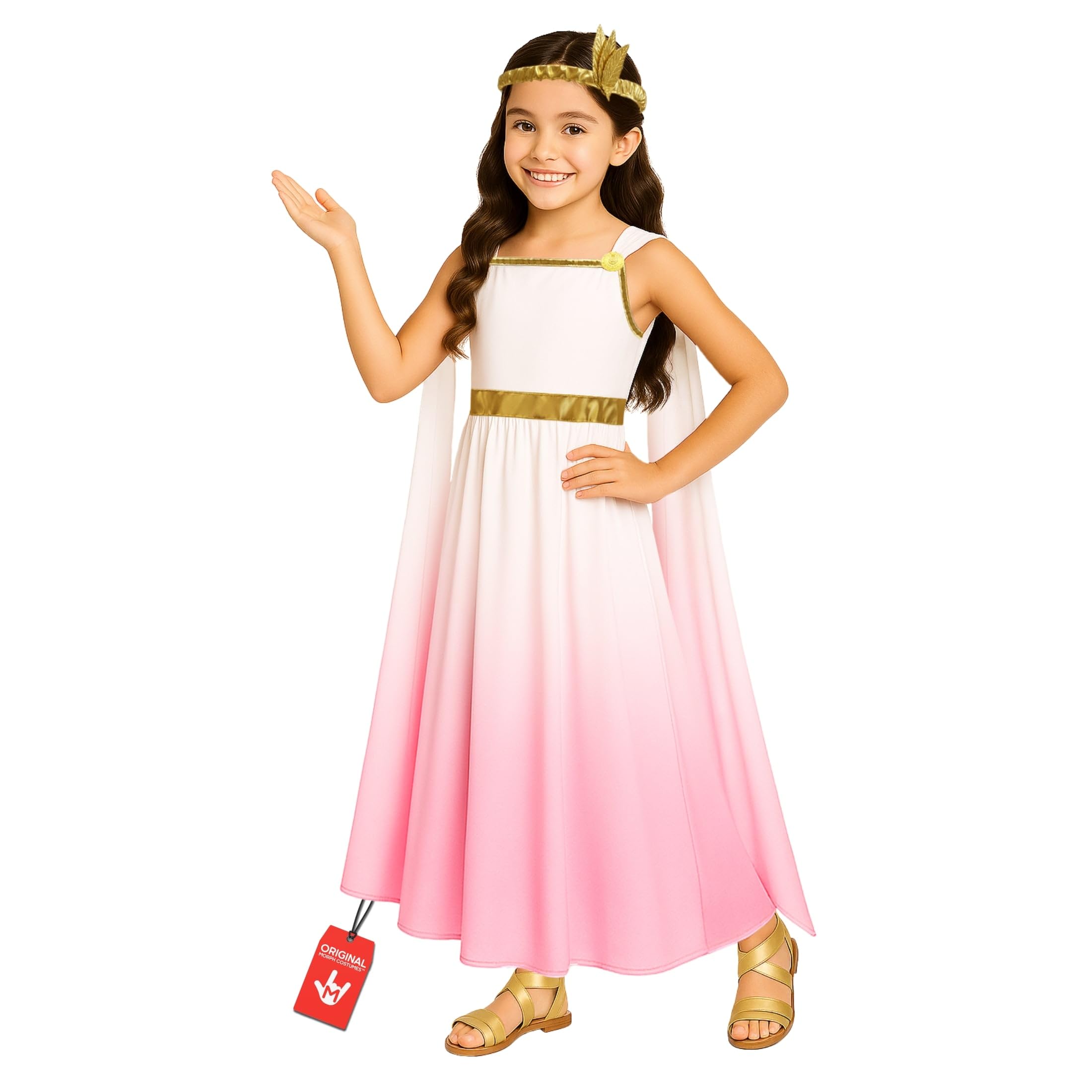 Morph Pink Greek Goddess Costume Girls, Greek Goddess Halloween Costumes for Girls Ombre Toga Costume Kids 4-6 Years