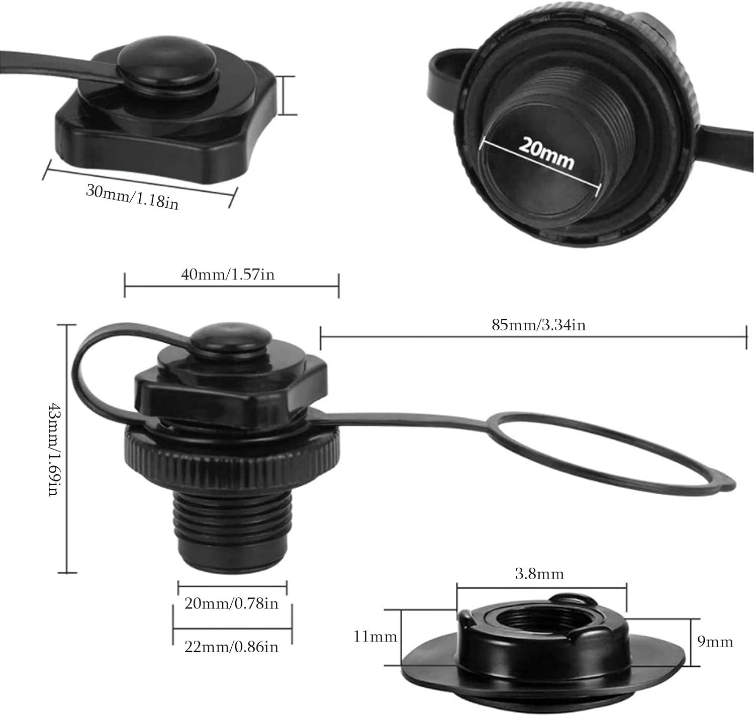 Black Air Valve Inflatable Boat 6 pieces Replacement Valve Spiral Air