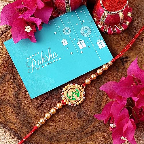 Beaded Enamel Rakhi with Roli Chaawal Pack