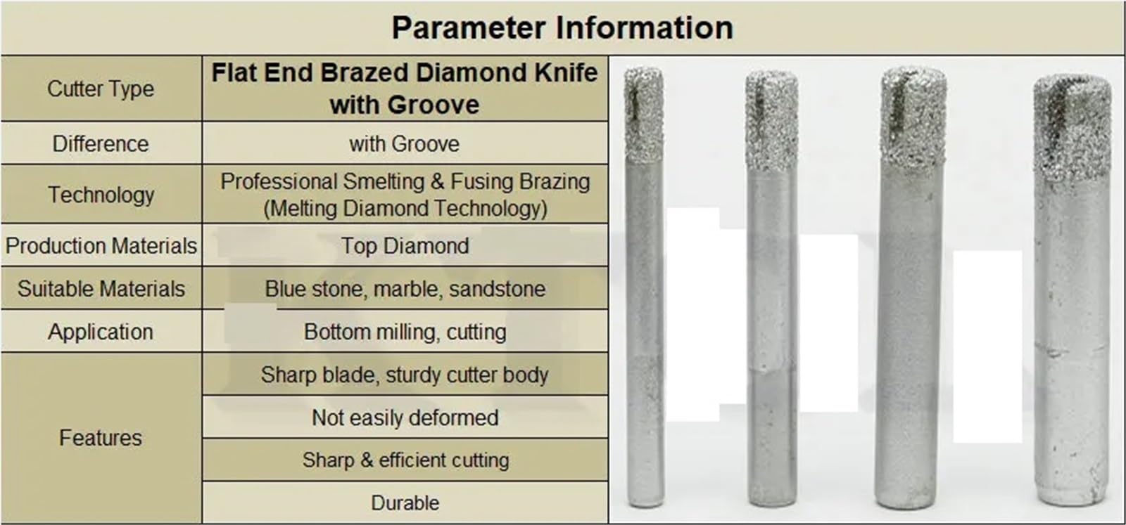 Fresadora de diamante de soldadura de 6-12mm, cortador de grabado, fresa de fondo plano, herramienta de corte de ranura, fresa de ranura recta CNC para piedra(Groove 10 x 12 x 60L)