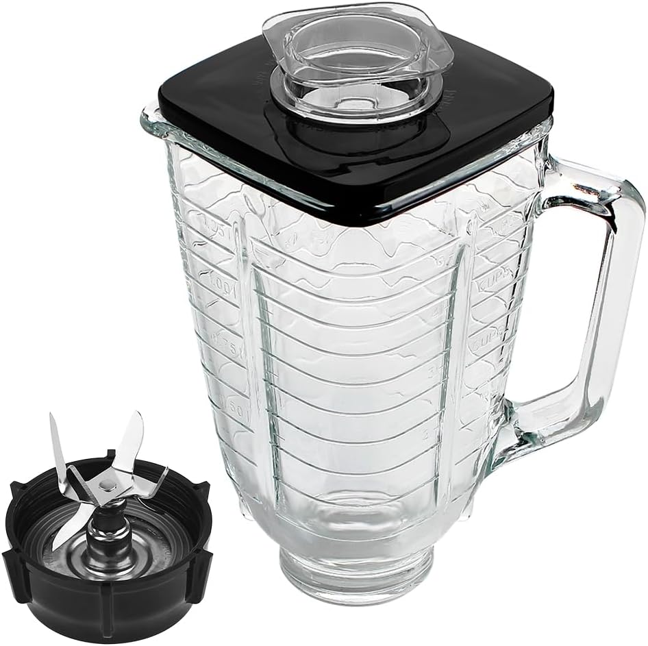 Anbige Replacement parts 5-Cup Glass Square Top Jar With Blade Assembly,Compatible with most Oster and Osterizers Blenders