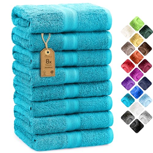 NatureMark Paquete de 8 Toallas de Tejido Rizo de 50 x 100 cm, 100% algodón, Turquesa