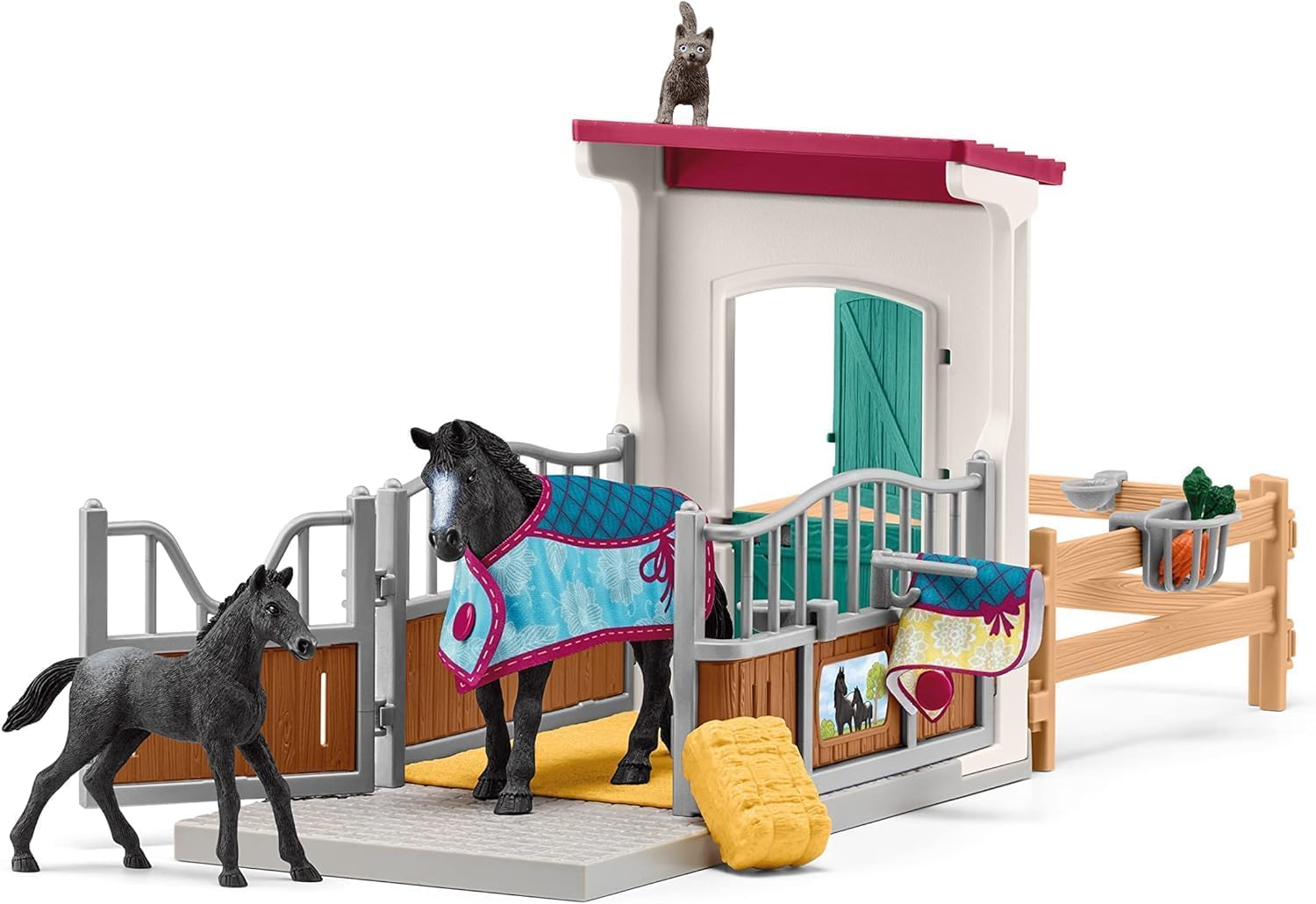 Schleich Horse Club | Pferdebox mit Stute und Fohlen 42611 | Box, 2 Pferde, Paddock, viel Zubehör | Geschenk für Mädchen & Jungen | Kinder Pferde Spielzeug ab 5 Jahren | Set aus 34 Teilen
