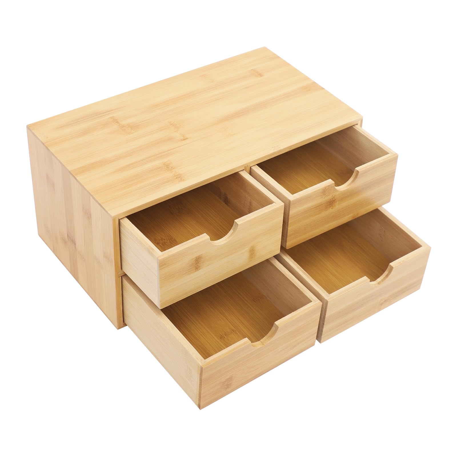 Organizer da scrivania con 4 cassetti, in legno di bambù, organizer da scrivania per riporre cosmetici, libri, lettere, 33 x 19 x 16 cm