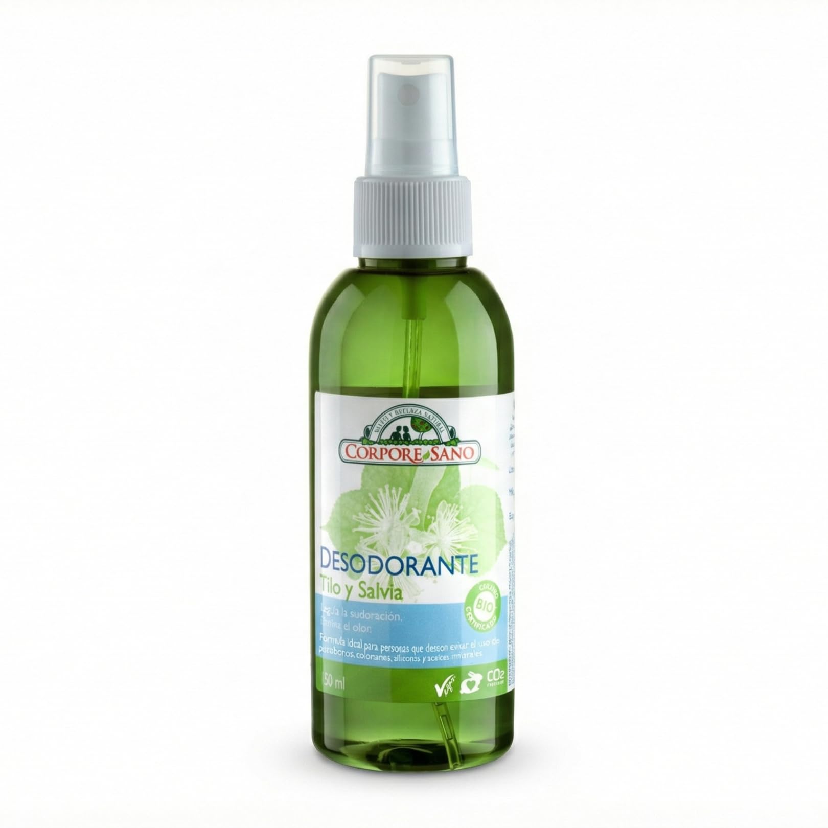 Corpore Sano - Desodorante en Spray Tilo y Salvia, Natural, Elimina el Mal Olor, Hasta 24h de Protección, Extracto Bio Certificado, Vegano, Sin Parabenos, Siliconas Aluminio, ni Triclosán, 150ml