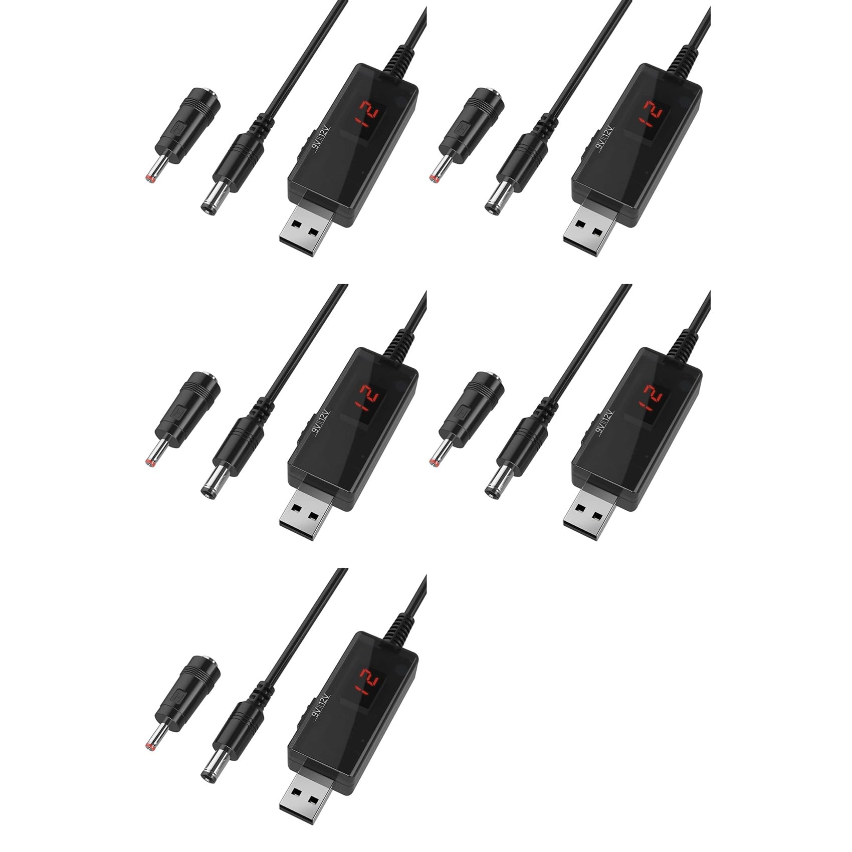 Hfgdnchva 5X USB to 9V,5V to 12V Step Up,USB Cable DC 5V Boost to 9V 12V Voltage Converter 1A Step-Up Volt Transformer Power Line
