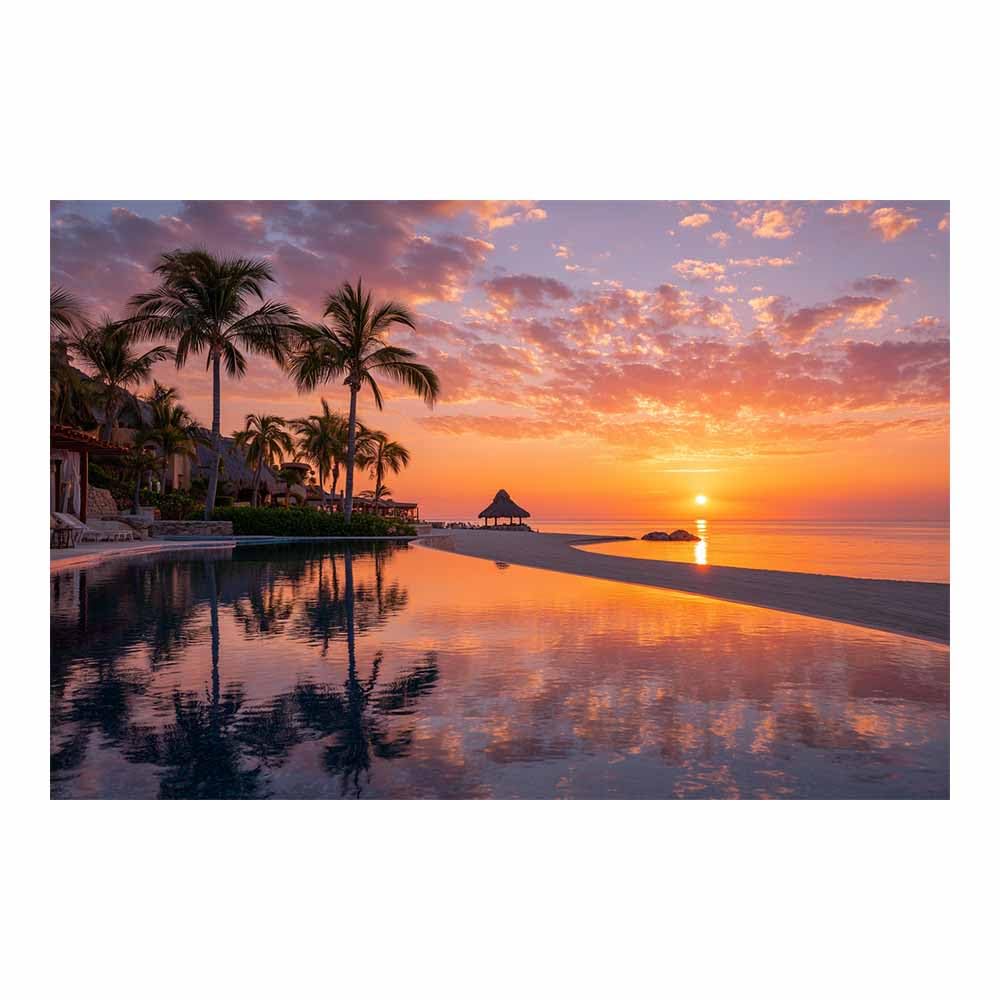 HOQIU Vintage wall art Resort Pool Ocean Sunset decorative painting, wall art, for Living Room Bathroom Bedroom Kitchen Decoration.(Multicolor)-70x100cm Unframed