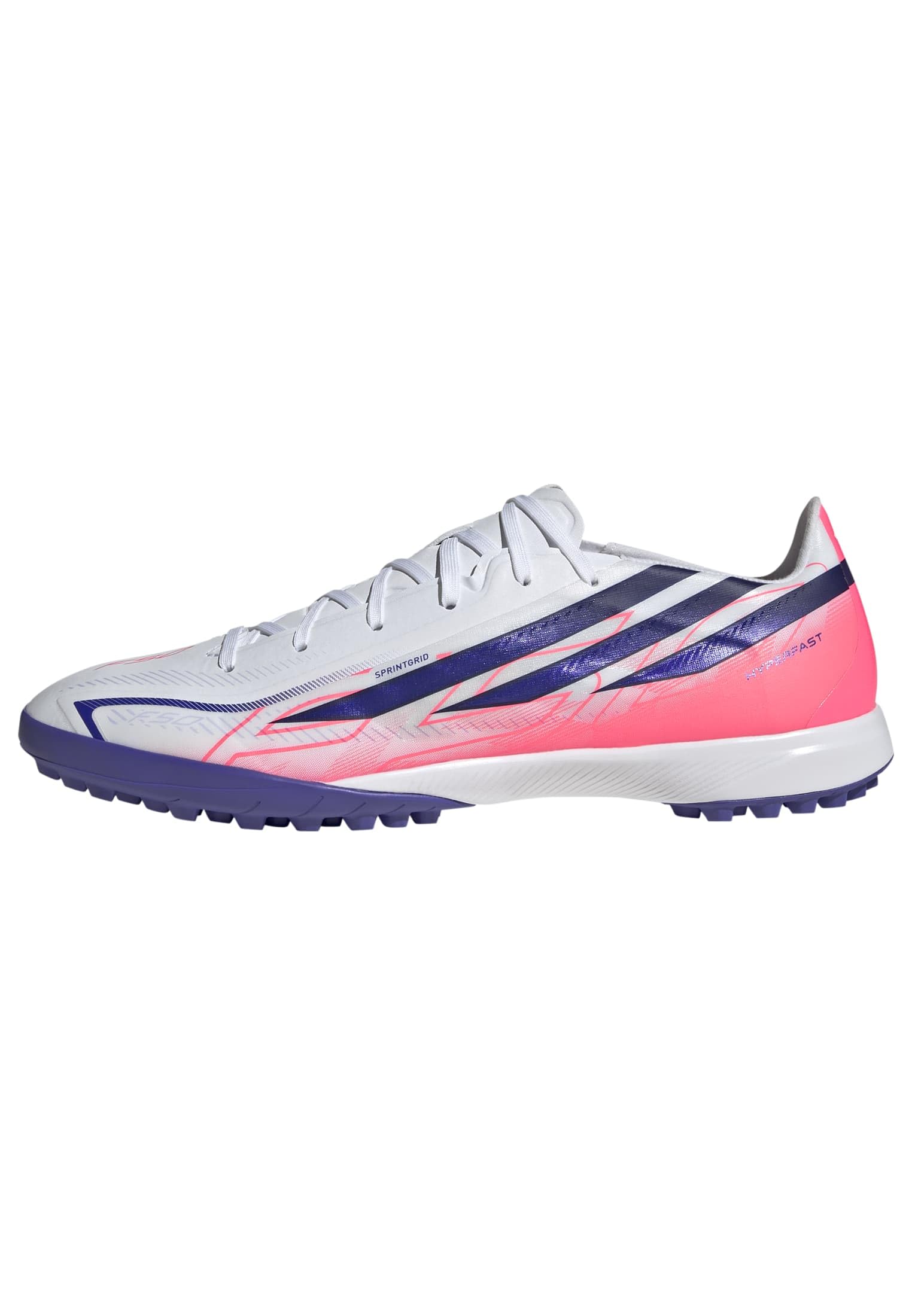 adidas Unisex F50 Hyperfast League Turf Football Shoes, FTWR White/Solar Purple/Solar Turbo, 9.5 UK