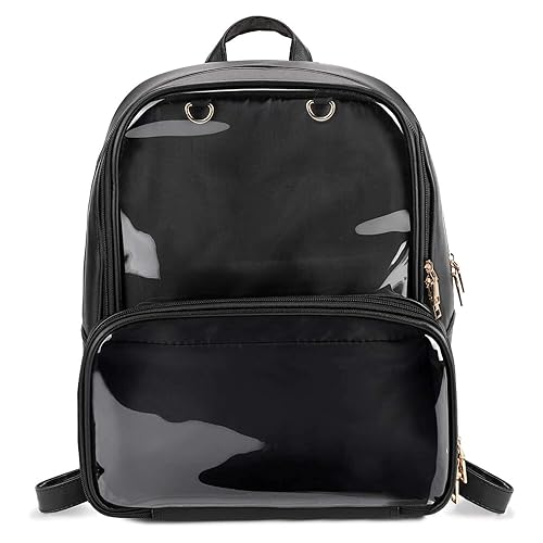 STEAMEDBUN Ita Bag Double Window Candy PU Leather Backpack Kawaii Pins Bag with insert - Black-large