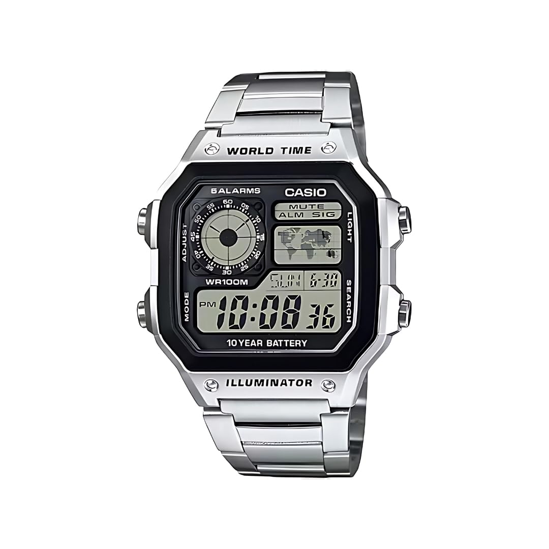 Casio - AE-1200WHD-1A - Sports - Men's Watch - Digital Quartz - LCD Dial - Grey Steel Strap