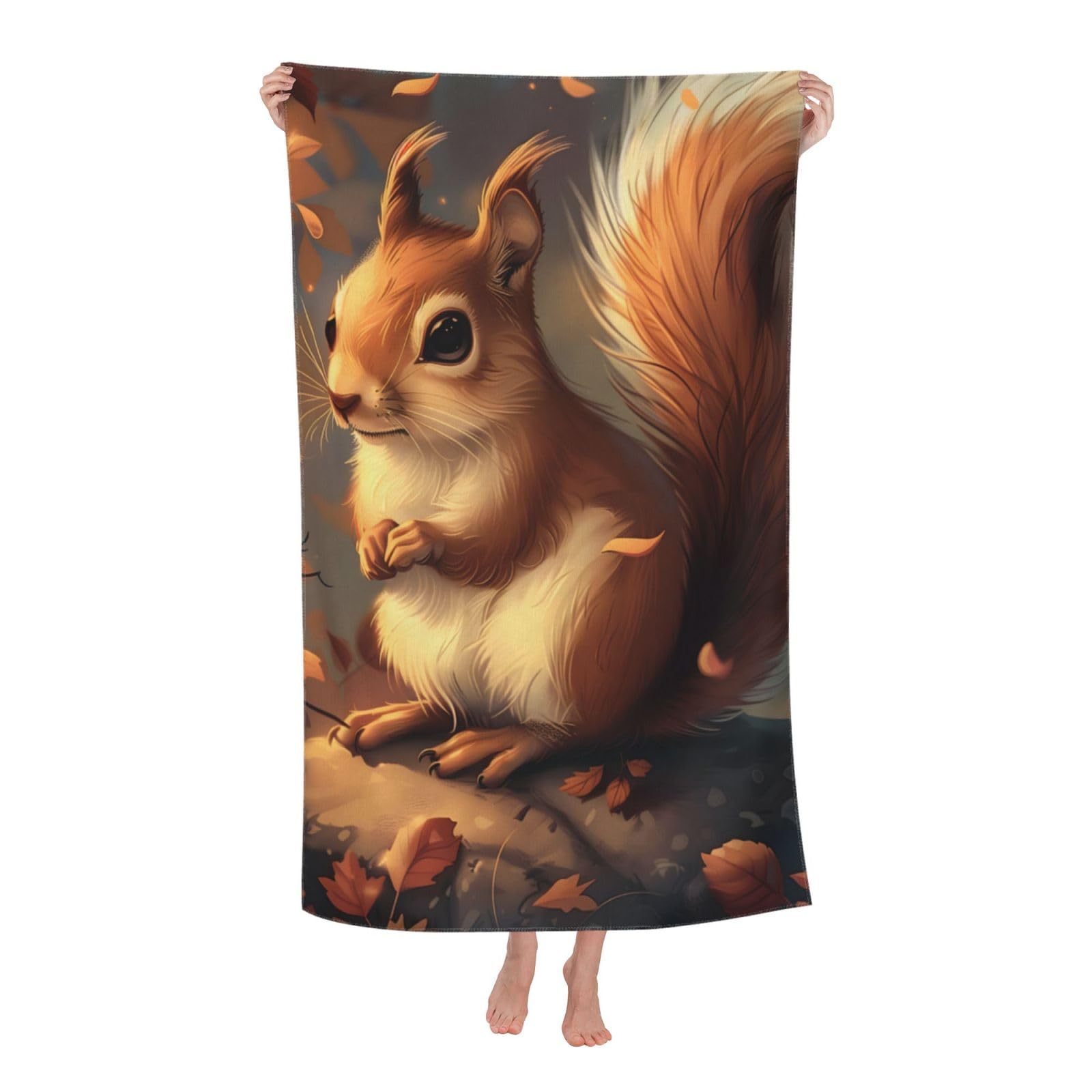 HLBSDM Cute Squirrel Beach Towel Microfiber Oversized Quick Dry Sand Proof Lightweight Bath Pool Cozy Autumn Forest Towel for Women Adults Kids Soft Absorbent Towels for Swim Travel 32×52 in