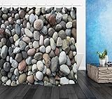 LB Stones Shower Curtain River Bed Gravel Rock Cobblestone Natural Shower Curtain Sets for Bathroom Decor, 72W x 72H Waterproof Polyester Fabric Shower Curtain with Hooks