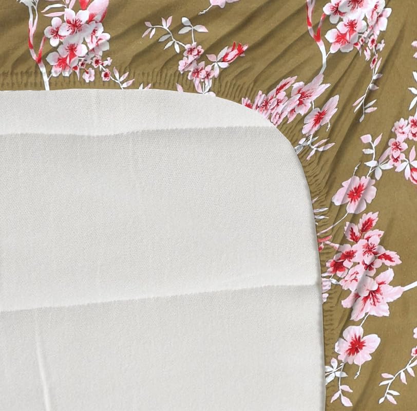 Image of NEW LEAF Premium Cotton Elastic Fitted Bedsheets with 2 King Size Pillow Covers | Double Bed with All Around Elastic 180 TC Supersoft |Size-72 King Sizex78+10 inches | Floral, Mehndi