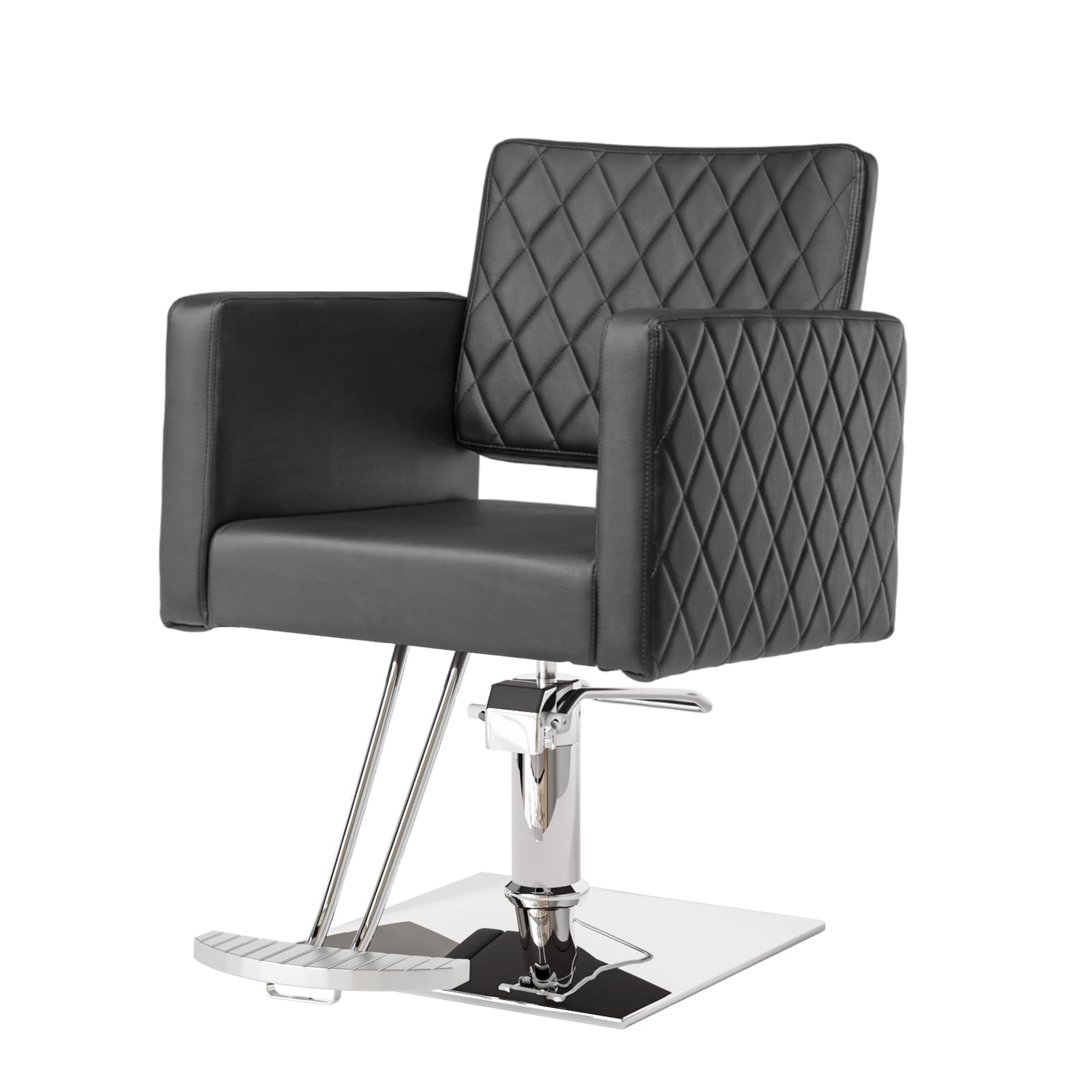 Bonnlo Poltrona da Parrucchiere Sedia da Barbiere Regolabile in Altezza 90-105 cm Girevole 360° Portata 150 kg Poggiapiedi Schienale Aperto PVC Nero