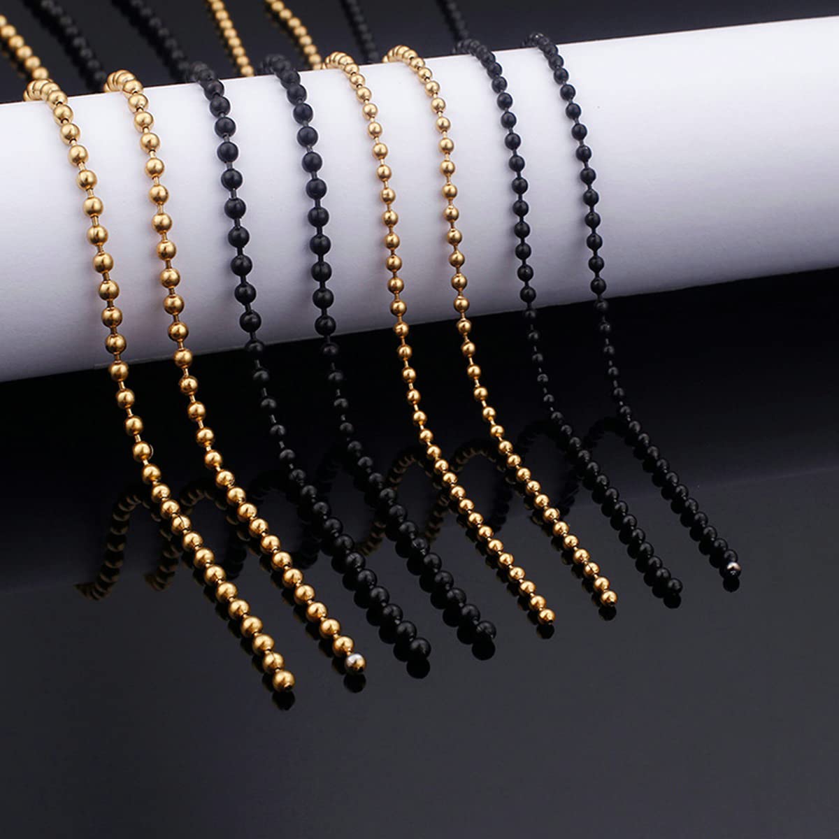 Bola de Cuentas de Acero Inoxidable, Collar de Enlace de Cadena Negra para Mujeres 45cm-76 cm