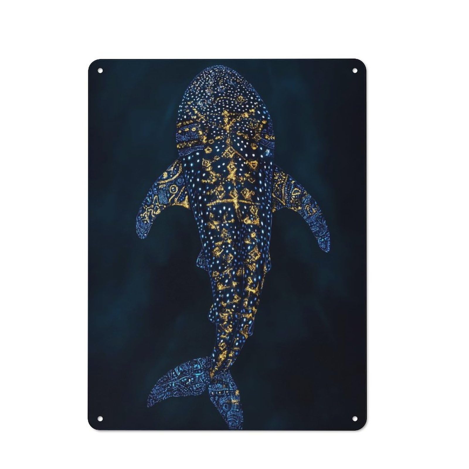 Junmoney Style-22 Whale Shark Gold Vintage Metal Plaque 40X30cm For Hobby Room Or Studio, For Kitchen, Dining Room And Home Bar Wall Decor