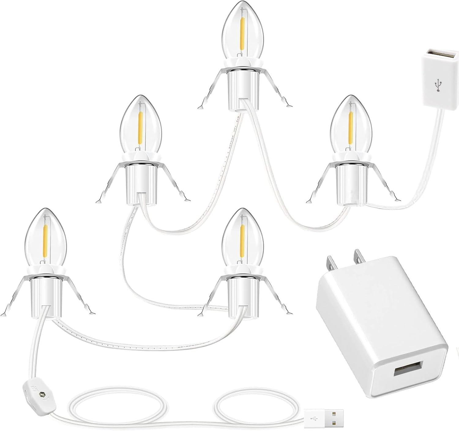 USB 5V LED 6 Light Accessory Set Compatible with Department 56, Christmas Village Cottages,Pumpkins,Halloween Indoor Outdoor Atmosphere Decoration,Blow molds,9.8ft White Cord with C5Lamp