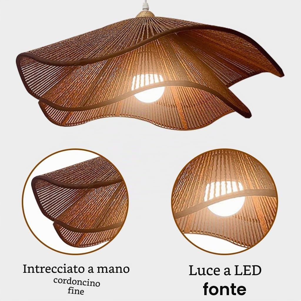 Lampada A Sospensione In Vimini Lampadario Stile Rustico Retrò Lampa In Stile Bohémien Tavolo Da Pranzo Lampada A Soffitto LED Adatta Per Sala Da Pranzo Soggiorno Camera Da Letto(Marrone,40CM)