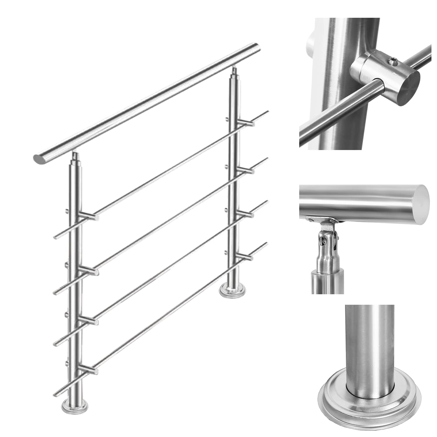 Poręcz ze stali nierdzewnej, do balustrady schodowej, na balkon, 120 cm, z 4 poprzeczkami Ø 42 mm, do wewnątrz i na zewnątrz