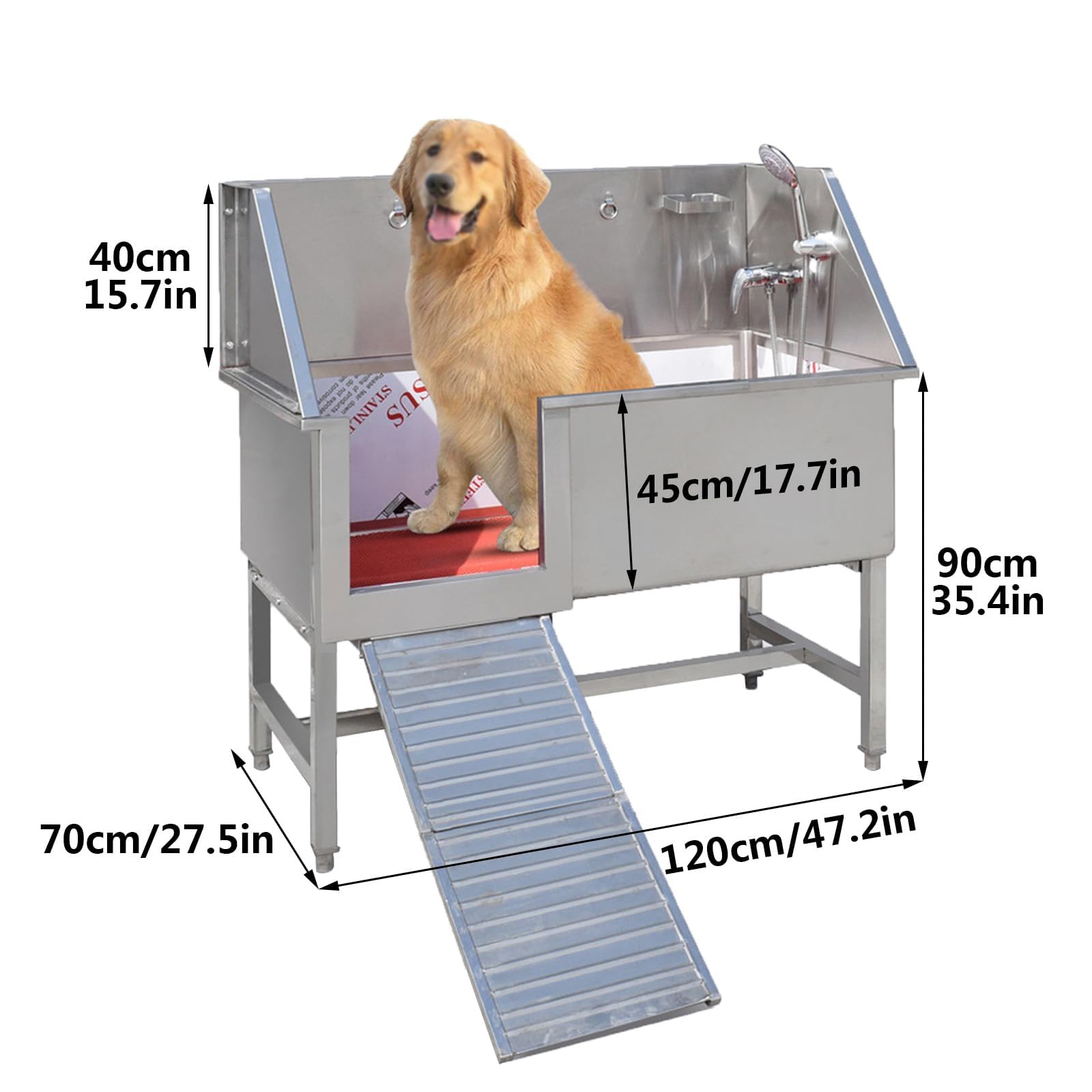 Pet Grooming Tub, Professional pet Wash Station, Heavy Duty Grooming Tub, for Large, Medium and Small Pets, with Ramp,Floor Grate and Faucet