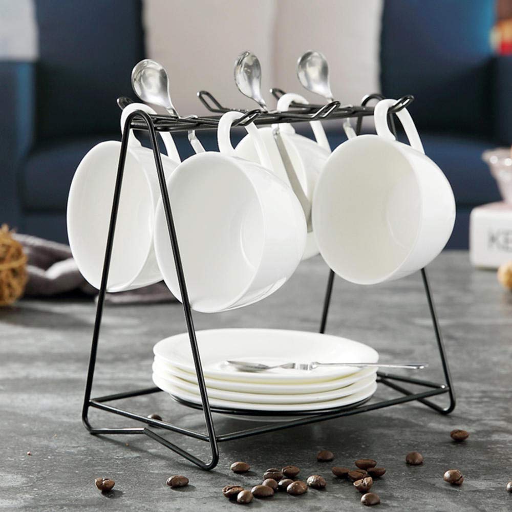 coffee cups set 4-piece set espresso cup set ceramic home flower teacup white with saucer bracket coffee cup saucer set@Pure white [set of 4]