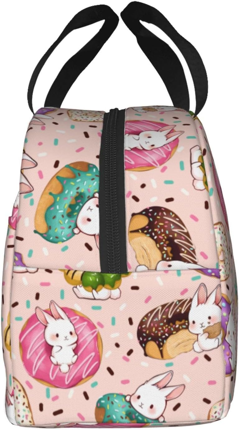 Rabbit Donut lunch box lunch bag Portable Insulated Lunch Box for Women Men Cooler Tote Bag with Front Pocket for Work Picnic Travel - Image 9