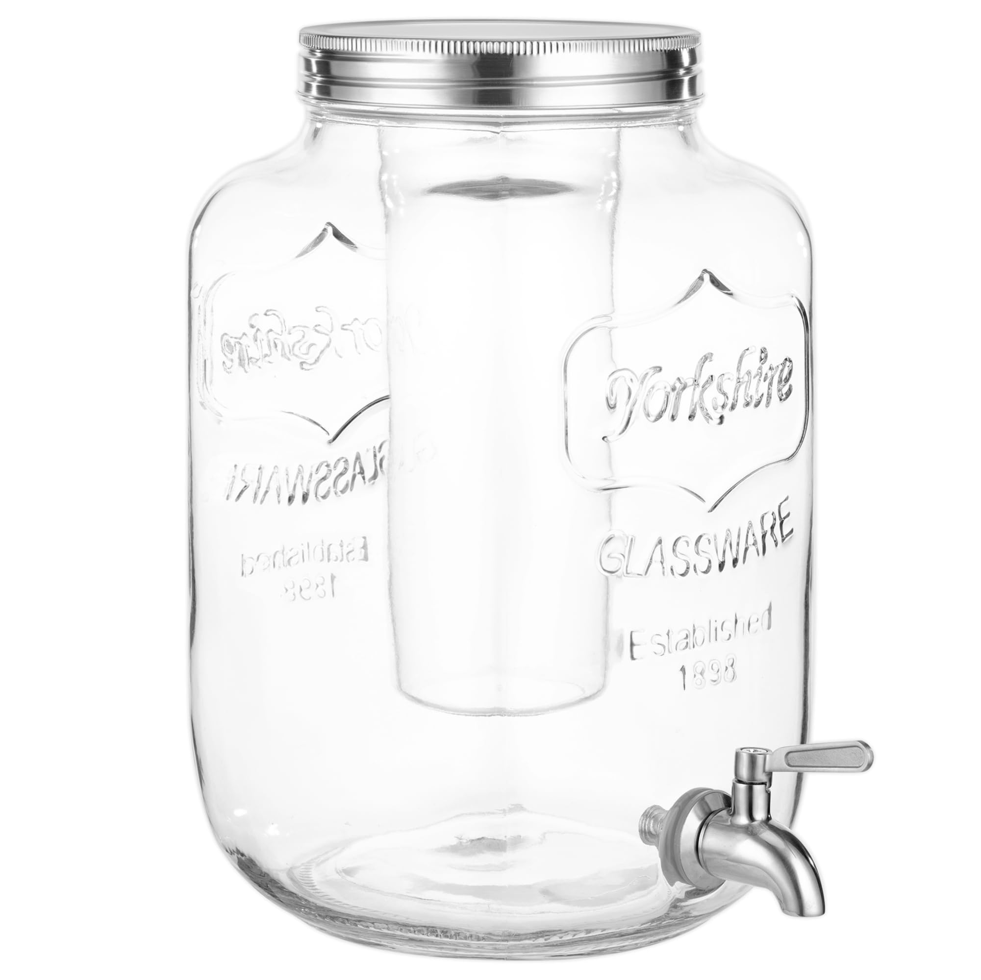 Navaris Distributeur de Boissons avec Robinet - Distributeur Boisson 8 L en Verre avec Couvercle et 2X Insert - Fontaine Eau Cocktail Jus Alcool